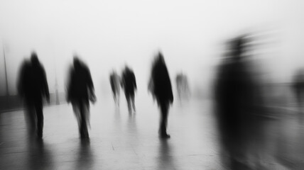 Black and White Motion Blur of Pedestrians in the City