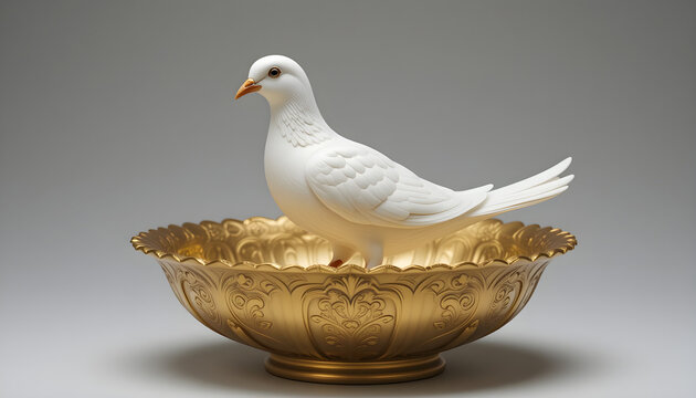 White Dove in Ornate Gold Bowl