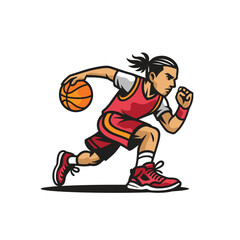 cartoon vector of basketball player dribbling ball