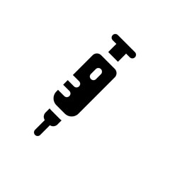 Illustration of a black syringe with a plunger and needle for medical or healthcare purposes shown