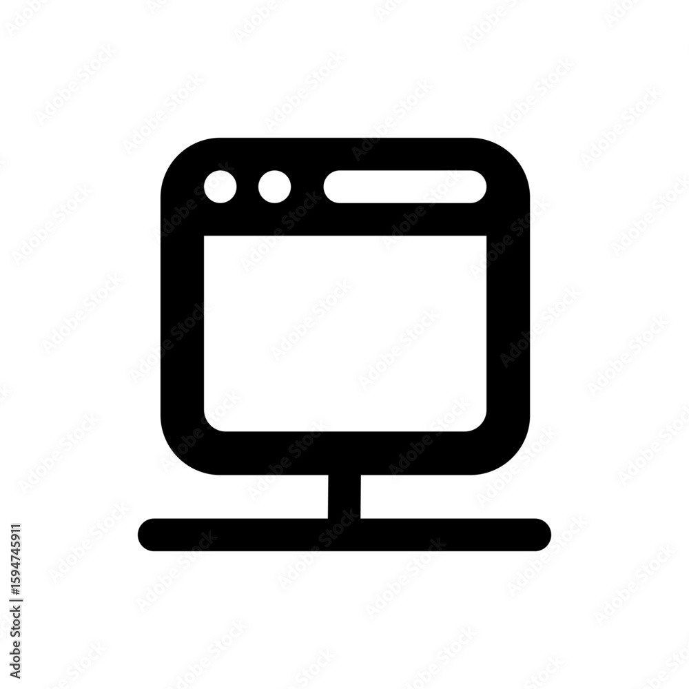 Poster illustration of a black computer monitor with a rounded screen and a rectangular base stand design i