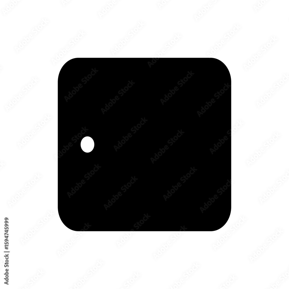 Poster black rounded rectangle with a small white circle in the lower left corner creating a simple graphic
