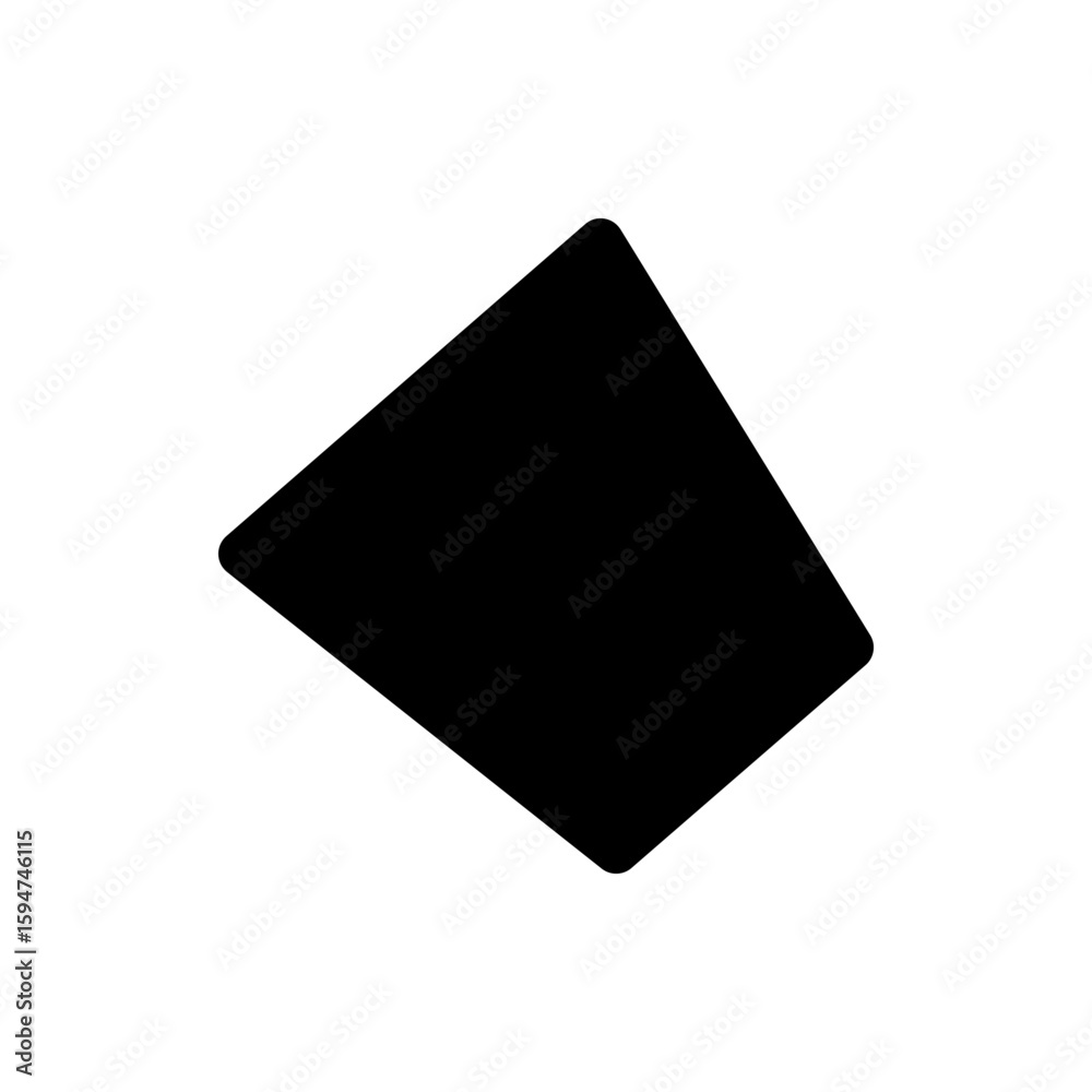 Poster black rhombus shape with rounded corners rotated on a white background creating a simple graphic ele