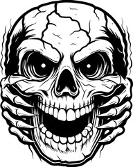 Obraz premium SVG screaming skull in horror tattoo style. Grinning Skull with Cracked Surface and Sinister Expression