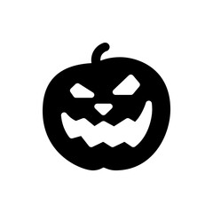 Illustration of a black halloween pumpkin with a scary face and a stem on a white background design vector