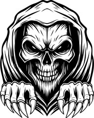 Obraz premium SVG screaming skull in horror tattoo style. Dark and Menacing Skull with Clawed Hands in Black and White Art