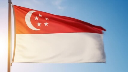 Singapore's National Day Flag Waving Celebrate with Pattern of Red and White Against a Vibrant Sky for Independence Day Celebrations