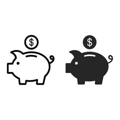 Piggy bank icons with dollar sign for saving money