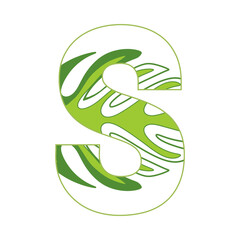 Fototapeta premium Letters 0-9 in green leaf pattern, refreshing, indicating the conservation of the world illustration.