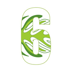 Letters 0-9 in green leaf pattern, refreshing, indicating the conservation of the world illustration.