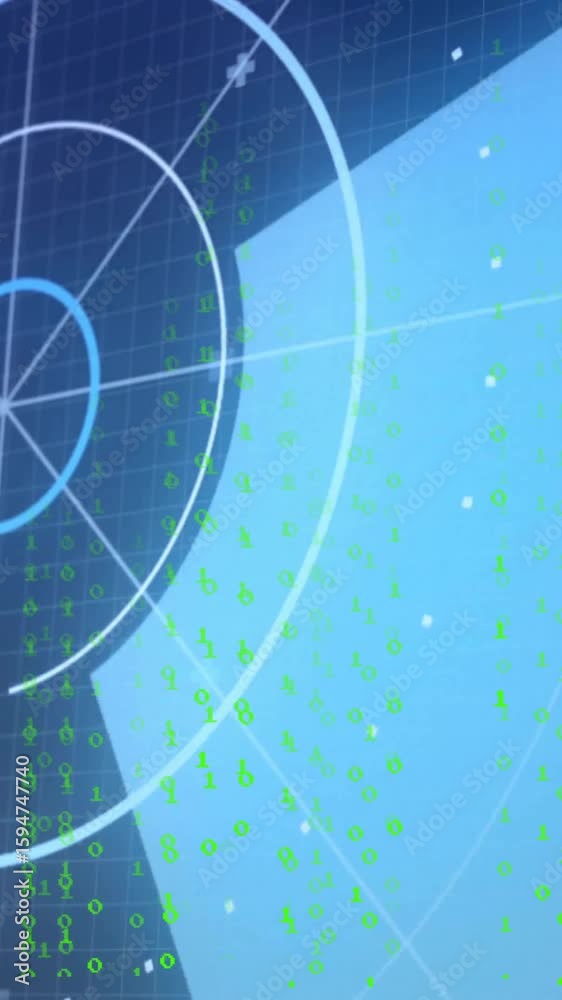 Poster displaying circular grid, radar screen with green data points and animation lines
