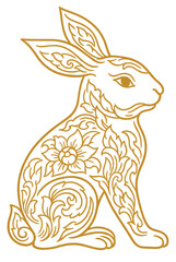 Thai Pattern Bunny – Traditional Line Art PNG