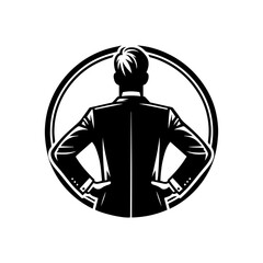 An executive standing with hands behind back on with white background