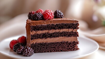 Decadent Chocolate Layer Cake with Fresh Berries