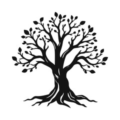 Stylized tree silhouette with curved trunk and leaves, nature emblem for eco design, or logo concept, tree vector silhouette, nature symbol, eco logo, forest emblem