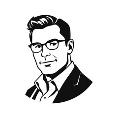 Man icon, businessman avatar vector, office worker icon, hipster face design, graphic male portrait, businessman avatar, bearded man, office worker, hipster face, male portrait