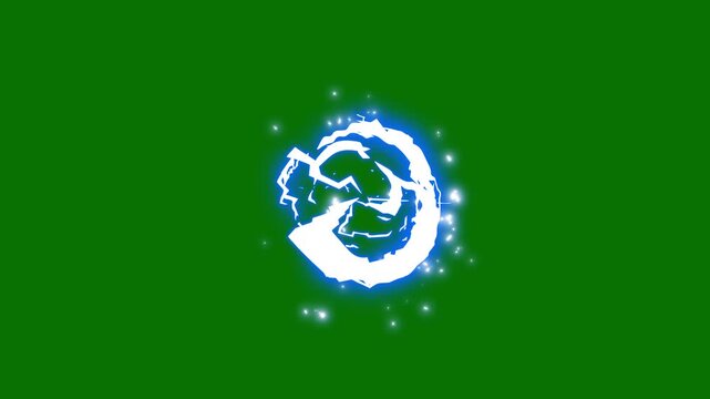 Electric lightning strike bolt FX with thunderstorm light and energy spark motion on green screen. Flash FX glitter boom, cartoon thunderbolt overlay, glowing storm discharge animation in HD.