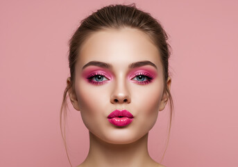 Fototapeta premium professional makeup artistry portrait with monochromatic pink styling 
