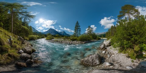 Panoramic 360 degrees of a river landscape nature hdr hdri scenic outdoor view