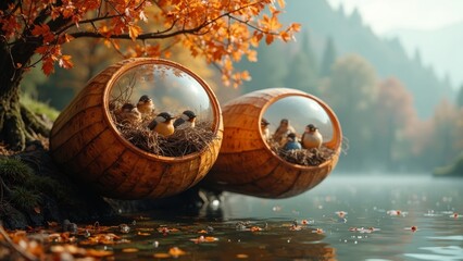 Spherical buildings on the water surface