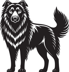 Fototapeta premium Black dog silhouette detailed fur vector art canine animal