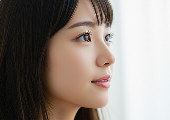 Fototapeta premium Profile image of a woman looking into the future