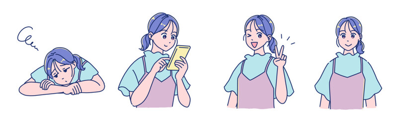 アニメタッチの女の子　表情セット