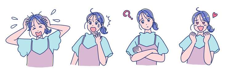 アニメタッチの女の子　表情セット