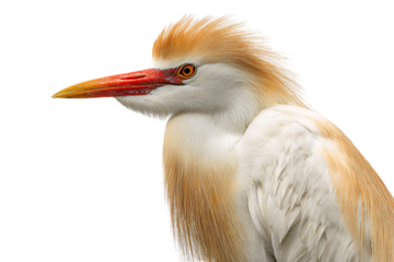 Close-up of a Cattle Egret's profile.