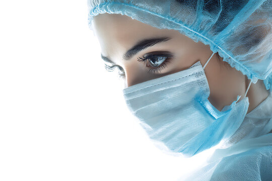 Focused female doctor wearing a surgical mask.