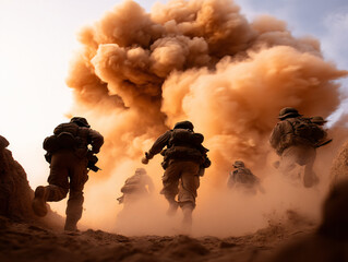 Soldiers Dust Action Explosion Military War Combat Landscape Environment Fire Terrain Training Team Running Smoke Defense Emergency Tactical Mission Bravery Conflict Vehicles Boots Motion