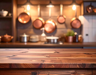 Kitchen background and wooden table