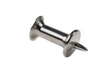 Detailed macro shot of a single metal push pin.