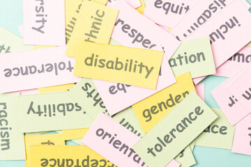 Disability, inclusion, human equality rights, tolerance and ethnic concept, unity for diversity
