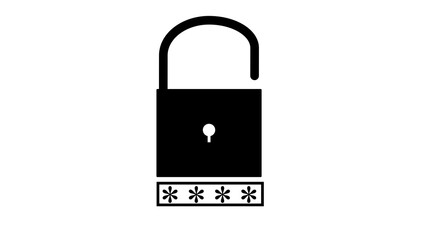 Black Open Padlock Icon with White Asterisks Password Graphic on White Background Simple Security Symbol