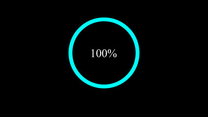 Cyan Circle Progress Indicator Showing 100 Percent Complete on Black Background image