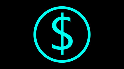 Cyan Dollar Sign Icon Inside Black Circle Black Background Minimalist Graphic Simple Symbol money finance