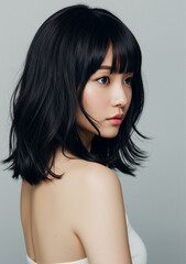 Naklejka premium Image of a black-haired woman looking back