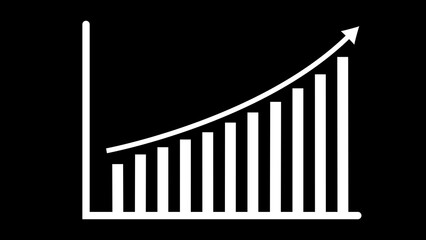 White Bar Graph Illustrating Exponential Growth Upward Trend Against Black Background Simple Financial Chart Data Visualization