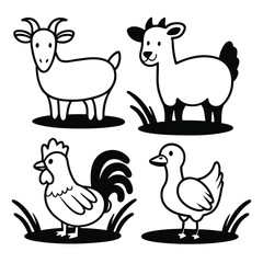 line art color animal icon set 