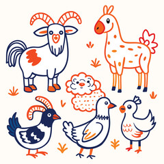 line art color animal icon set 
