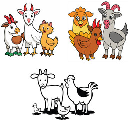 line art color animal icon set 