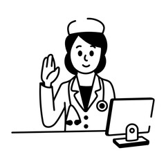 A sketchy style icon showing online nurse
