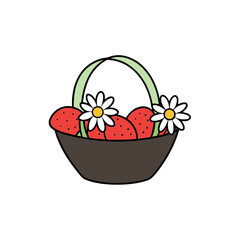 Summer Basket Illustration with Strawberries and Natural Floral Decor