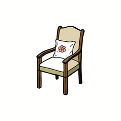 Vintage Chair Illustration with Floral Pillow for Rustic Home Interior