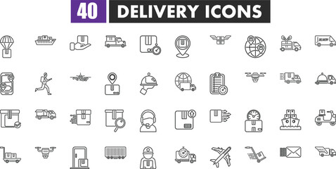 Vector Line Icons Set of Delivery