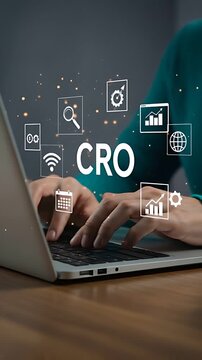 Conversion Rate Optimization: Digital marketing strategy with icons on a laptop