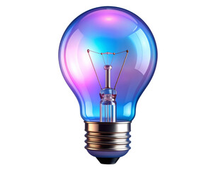 Fototapeta premium Holographic 3D light bulb icon with iridescent glow effect, isolated on transparent background PNG