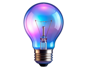  Holographic 3D light bulb icon with iridescent glow effect, isolated on transparent background PNG