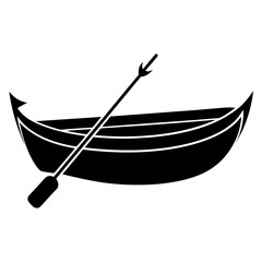 A classic wooden rowing boat black vector icon on white background. © TahrinAkther